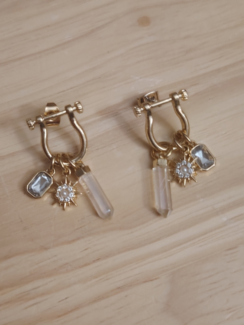 Urban Outfitters Bohemian Crystal Gold Mini Charm Dangle Stud Earrings